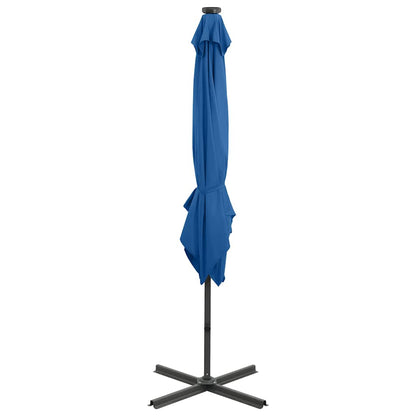 Ombrellone a Sbalzo con Palo e Luci a LED Azzurro 250 cm | homemem39