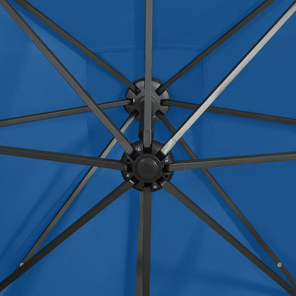 Ombrellone a Sbalzo con Palo e Luci a LED Azzurro 250 cm