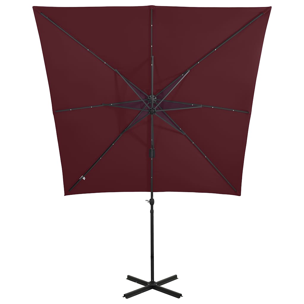 Ombrellone a Sbalzo con Palo e Luci a LED Bordeaux 250 cm | homemem39
