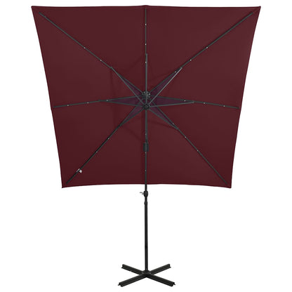 Ombrellone a Sbalzo con Palo e Luci a LED Bordeaux 250 cm | homemem39
