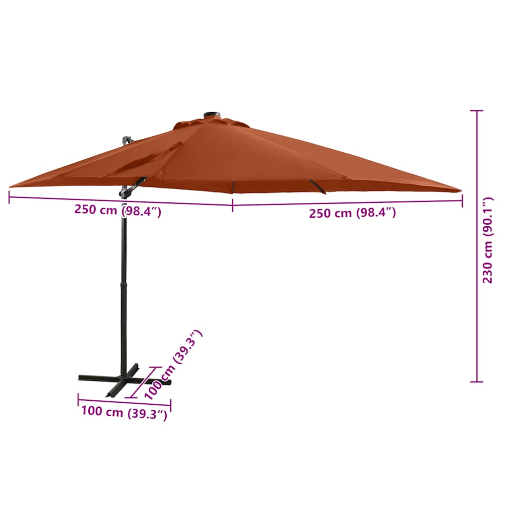 Ombrellone a Sbalzo con Palo e Luci a LED Terracotta 250 cm | homemem39