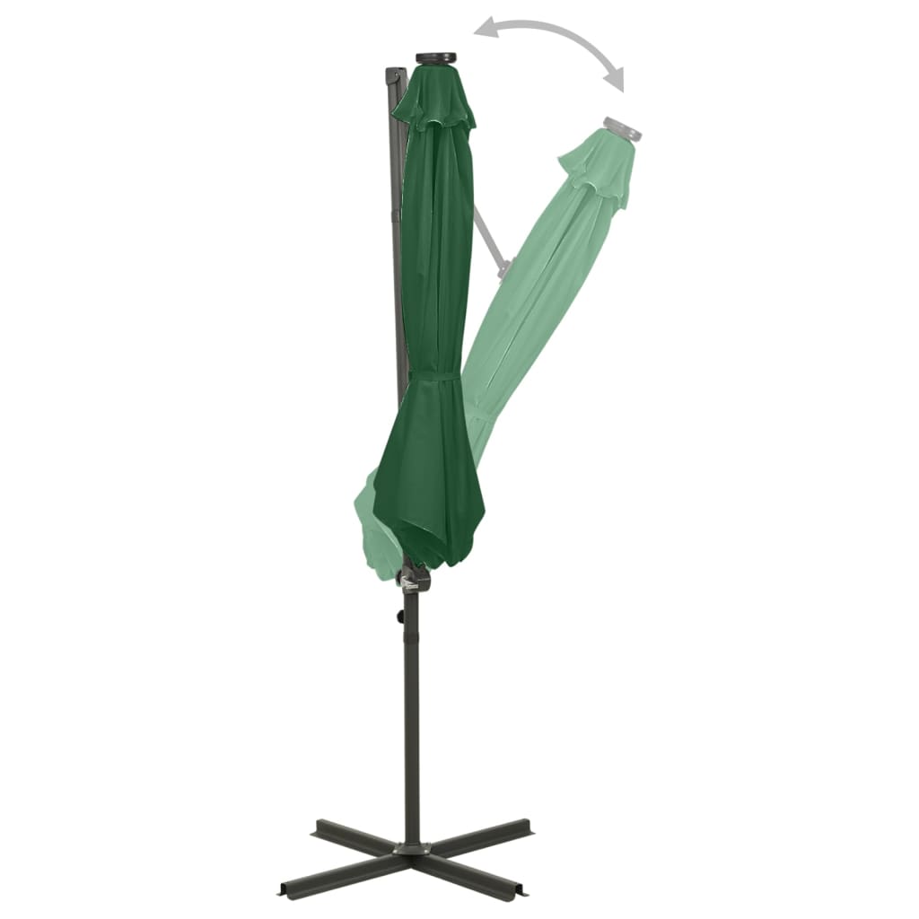 Ombrellone a Sbalzo con Palo e Luci a LED Verde 300 cm | homemem39