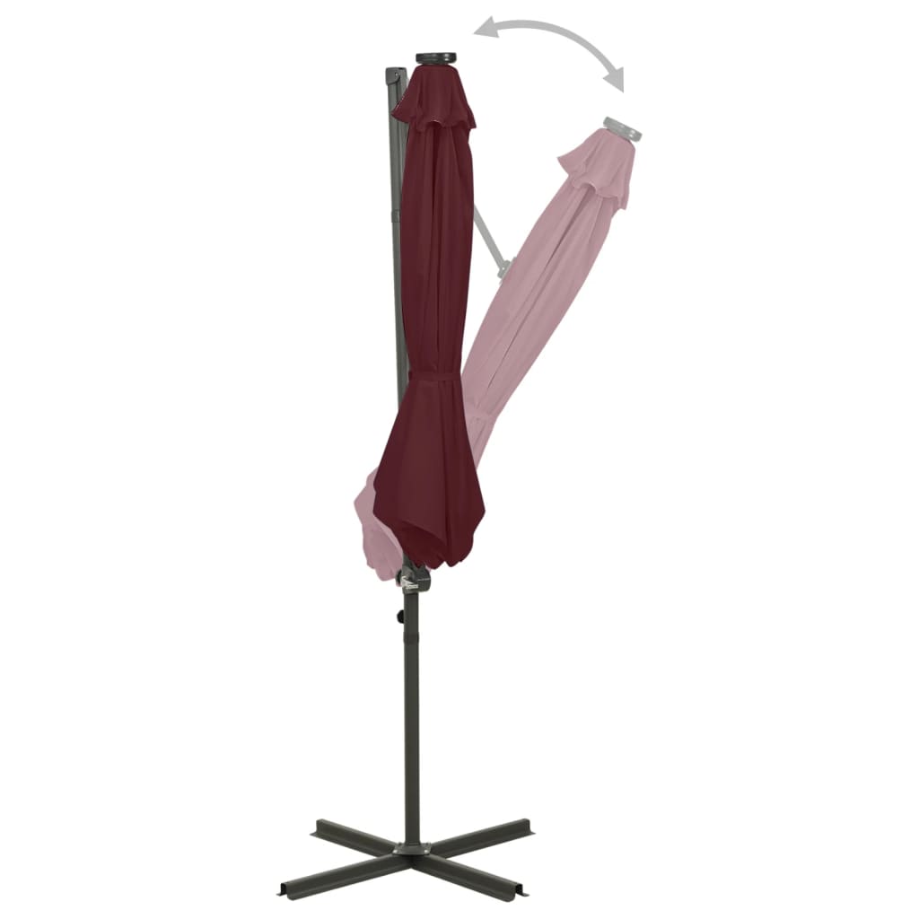 Ombrellone a Sbalzo con Palo e Luci a LED Bordeaux 300 cm | homemem39