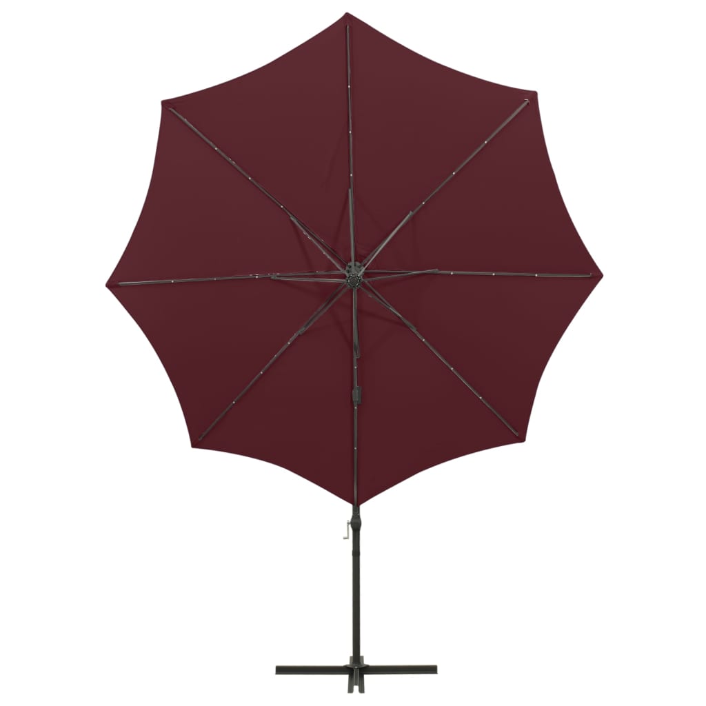 Ombrellone a Sbalzo con Palo e Luci a LED Bordeaux 300 cm | homemem39