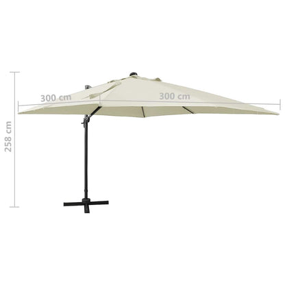 Ombrellone a Sbalzo con Palo e Luci a LED Sabbia 300 cm | homemem39