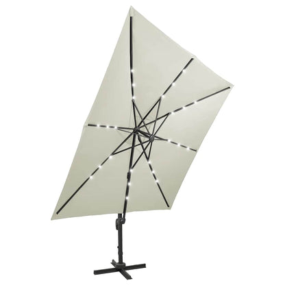 Ombrellone a Sbalzo con Palo e Luci a LED Sabbia 300 cm | homemem39