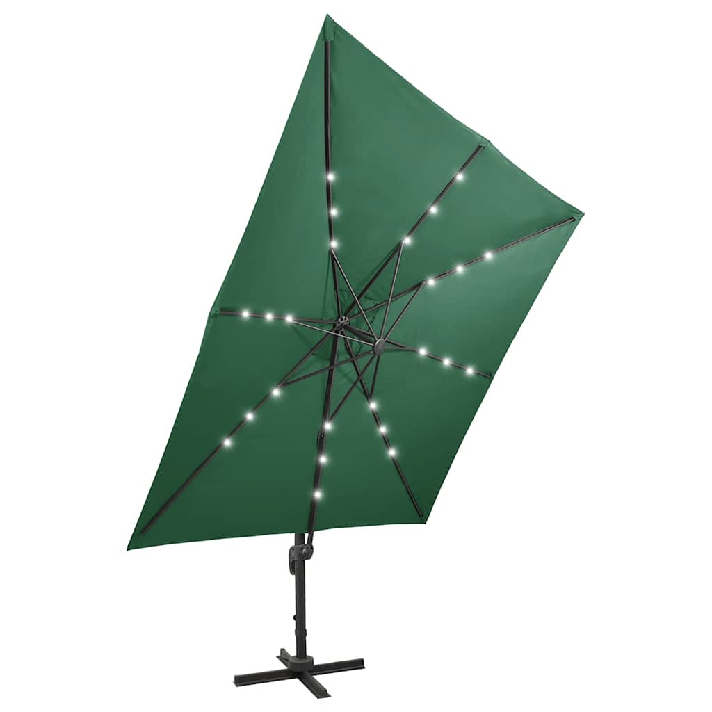 Ombrellone a Sbalzo con Palo e Luci a LED Verde 300 cm | homemem39