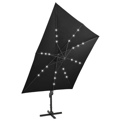 Ombrellone a Sbalzo con Palo e Luci a LED Nero 300 cm | homemem39
