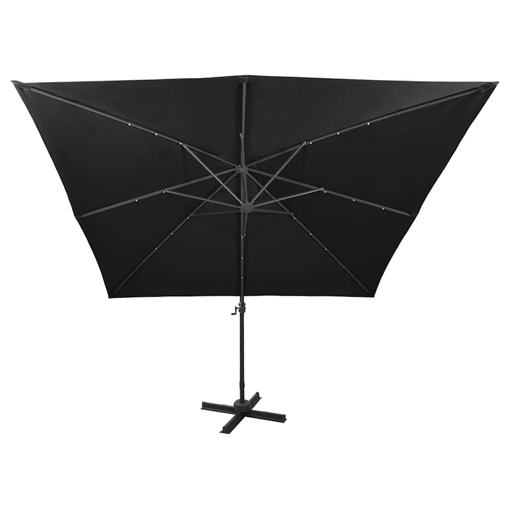 Ombrellone a Sbalzo con Palo e Luci a LED Nero 300 cm | homemem39