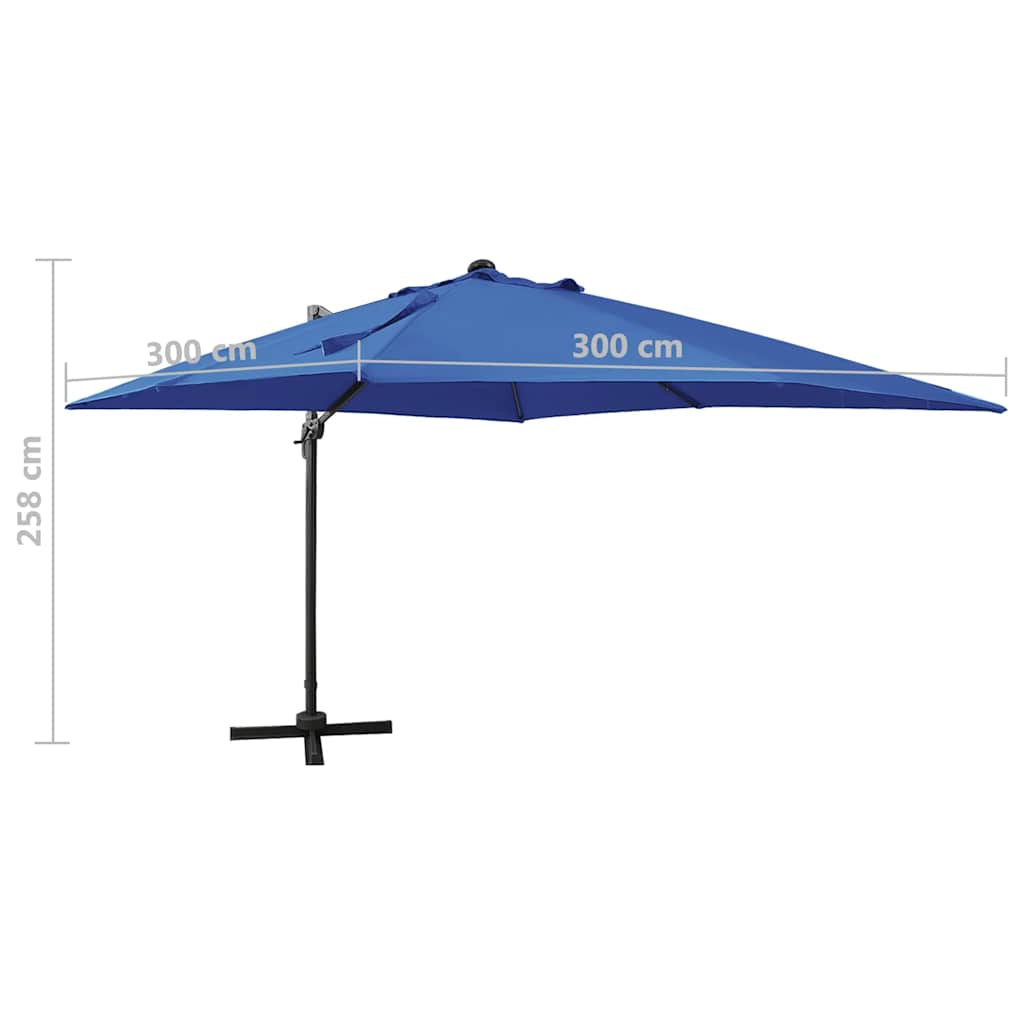 Ombrellone a Sbalzo con Palo e Luci a LED Azzurro 300 cm | homemem39