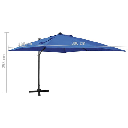 Ombrellone a Sbalzo con Palo e Luci a LED Azzurro 300 cm | homemem39