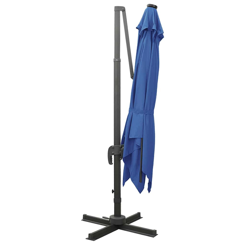 Ombrellone a Sbalzo con Palo e Luci a LED Azzurro 300 cm | homemem39