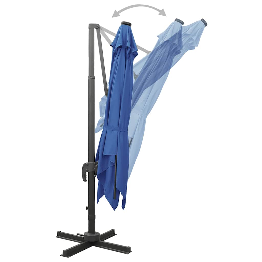 Ombrellone a Sbalzo con Palo e Luci a LED Azzurro 300 cm | homemem39