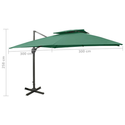 Ombrellone a Sbalzo con Doppia Copertura 300x300 cm Verde | homemem39