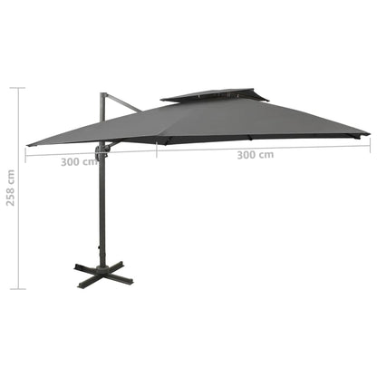 Ombrellone a Sbalzo con Doppia Copertura 300x300 cm Antracite | homemem39