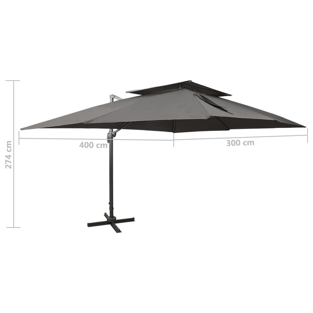 Ombrellone da giardino a sbalzo con doppio piano antracite 400x300 cm | homemem39