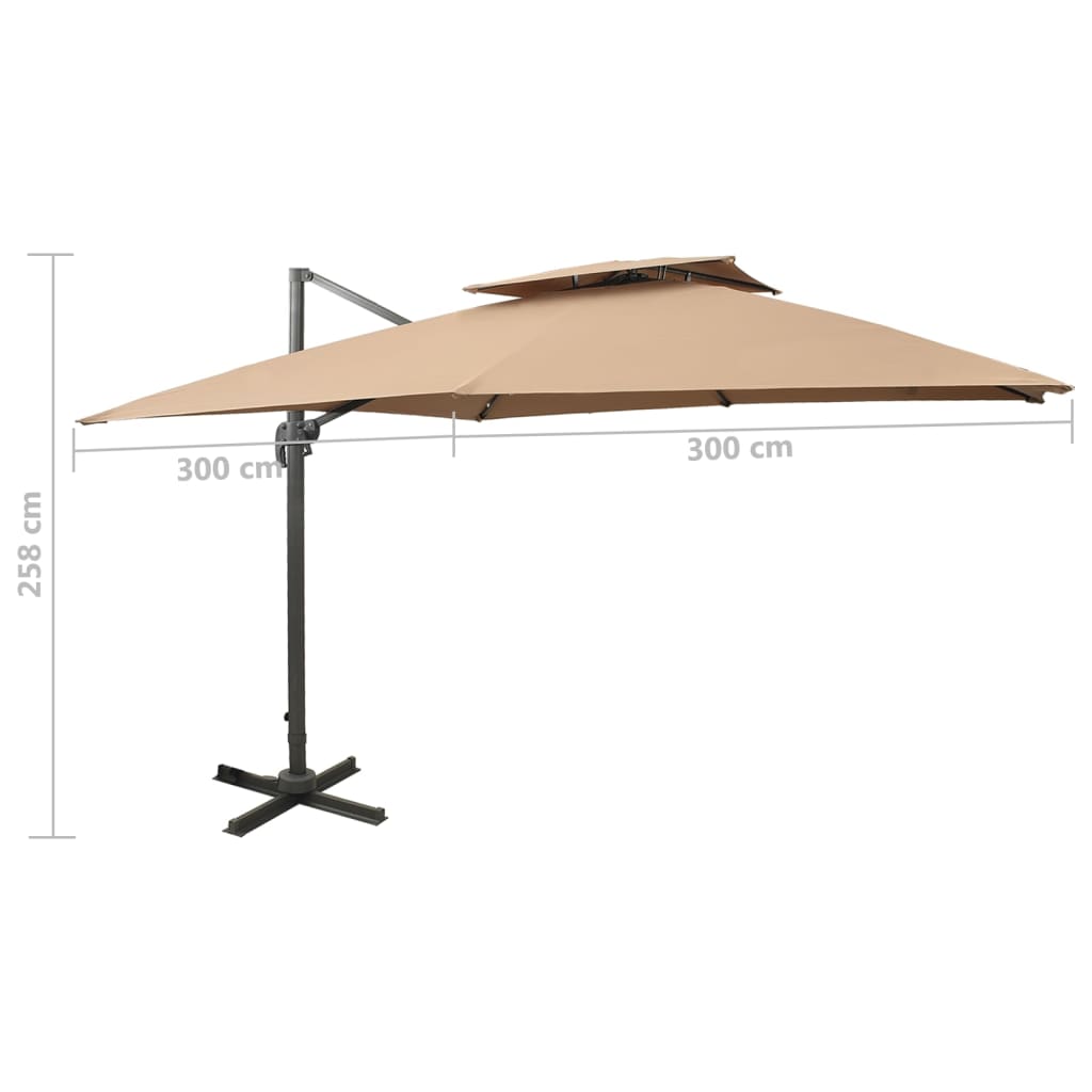 Ombrellone da giardino a sbalzo con doppio piano 300x300 cm tortora | homemem39