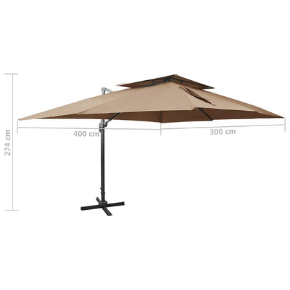 Ombrellone a Sbalzo con Doppia Copertura 400x300 cm Tortora