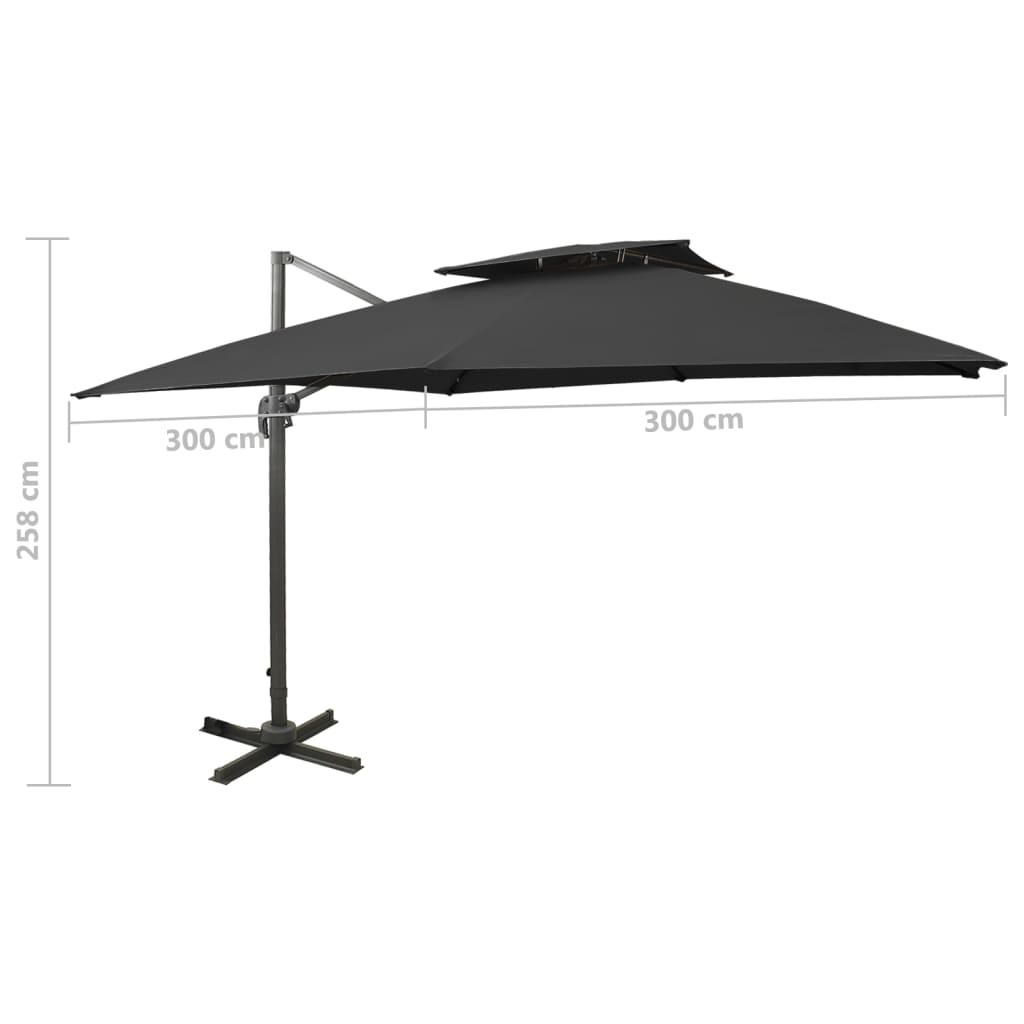 Ombrellone a Sbalzo con Doppia Copertura 300x300 cm Nero | homemem39
