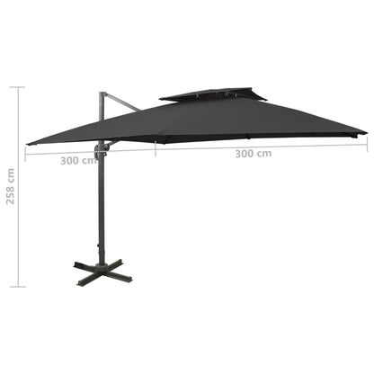 Ombrellone a Sbalzo con Doppia Copertura 300x300 cm Nero | homemem39