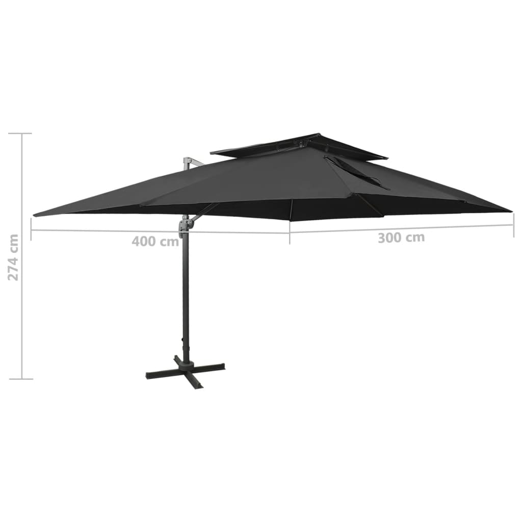 Ombrellone da giardino a sbalzo con doppio piano nero 400x300 cm | homemem39