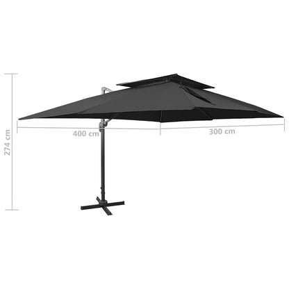 Ombrellone da giardino a sbalzo con doppio piano nero 400x300cm