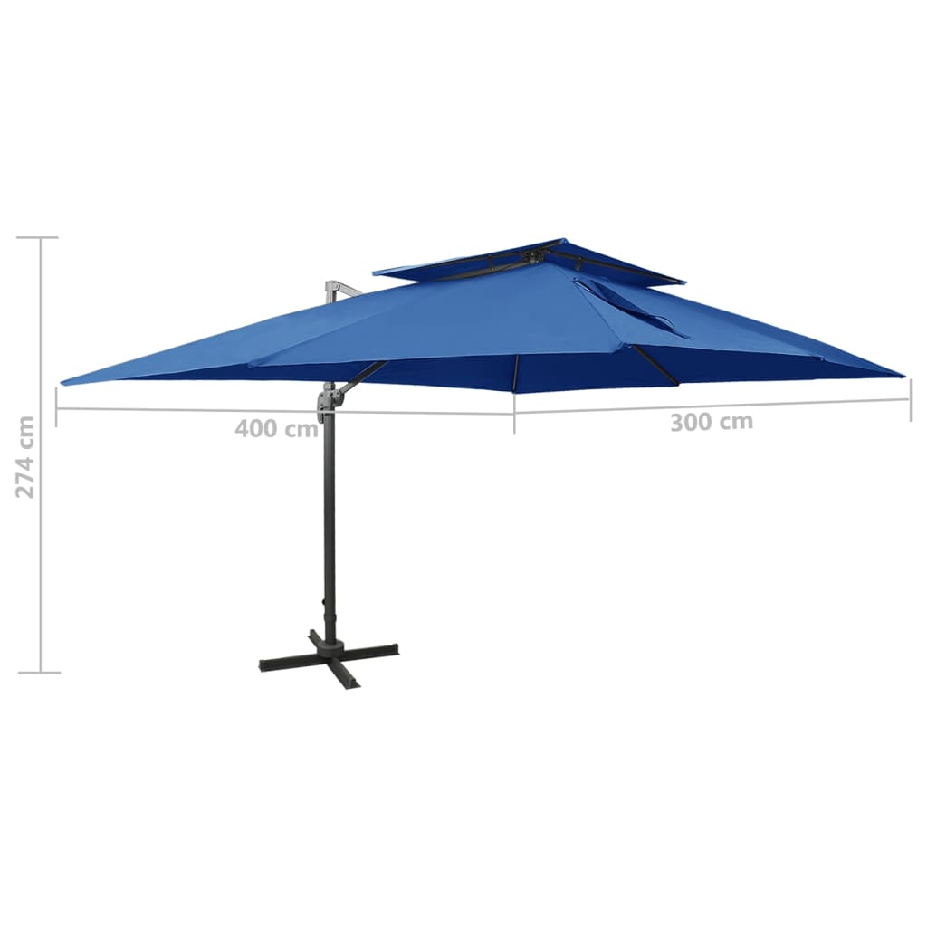 Ombrellone a Sbalzo con Doppia Copertura 400x300 cm Azzurro | homemem39