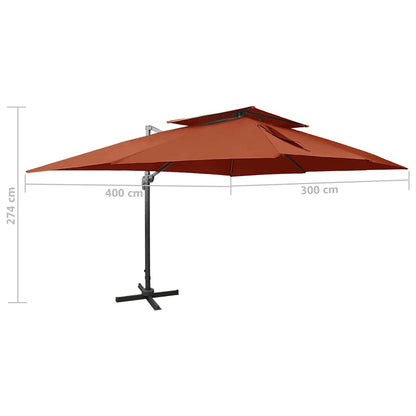 Ombrellone da giardino a sbalzo con doppio piano 400x300 cm