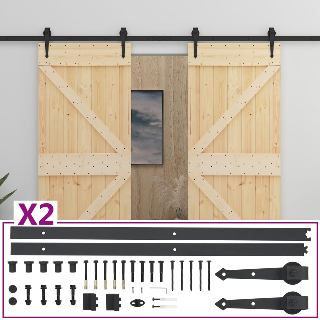 Porta Scorrevole con Set Hardware 90x210 cm in Legno di Pino