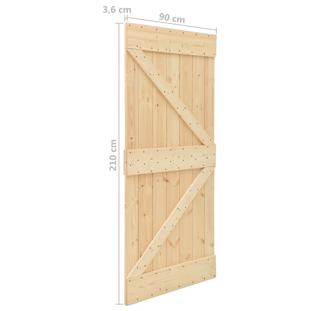 Porta Scorrevole con Set Hardware 90x210 cm in Legno di Pino