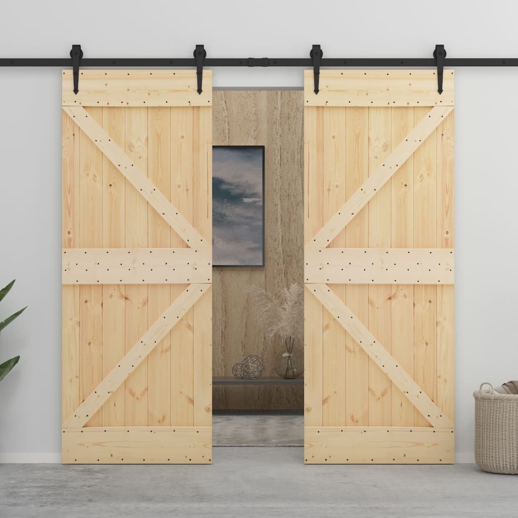 Porta Scorrevole con Set Hardware 90x210 cm in Legno di Pino