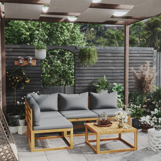 5-piece Garden Sofa Set with Solid Acacia Cushions