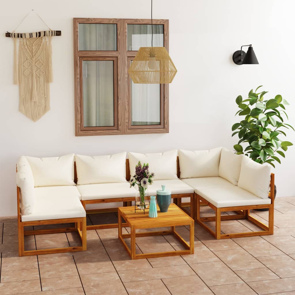 Set Divani da Giardino 7 pz con Cuscini Crema Massello Acacia - homemem39