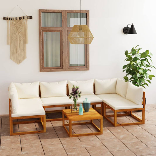 Set Divani da Giardino 7 pz con Cuscini Crema Massello Acacia - homemem39