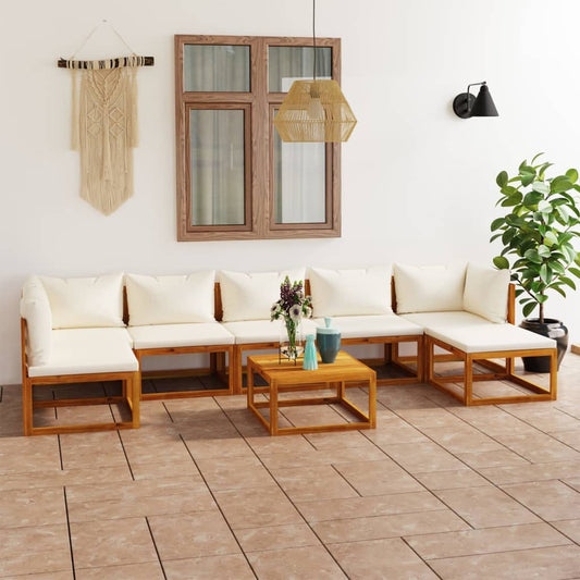 Set Divani da Giardino 8 pz con Cuscini Crema Massello Acacia