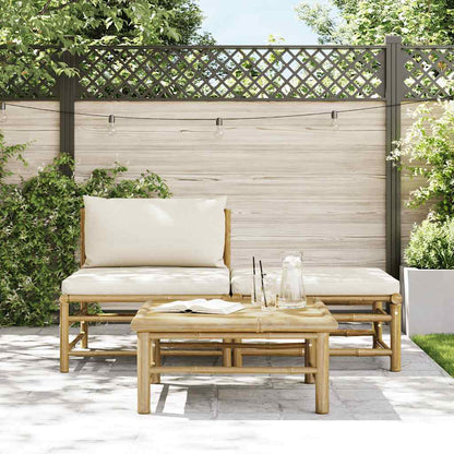 Set Divani da Giardino 3 pz con Cuscini Bianco Crema in Bambù | homemem39