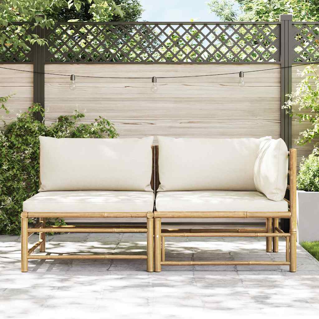 Set Divani da Giardino 2 pz con Cuscini Bianco Crema in Bambù - homemem39