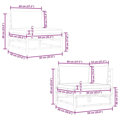 Set Divani da Giardino 2 pz con Cuscini Bianco Crema in Bambù - homemem39