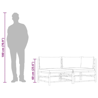 Set Divani da Giardino 2 pz con Cuscini Bianco Crema in Bambù - homemem39