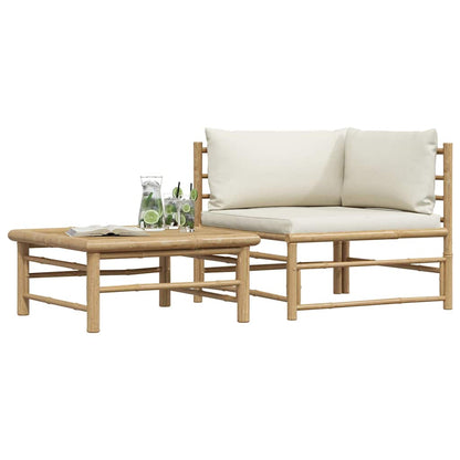 Set Divani da Giardino 2 pz con Cuscini Bianco Crema in Bambù