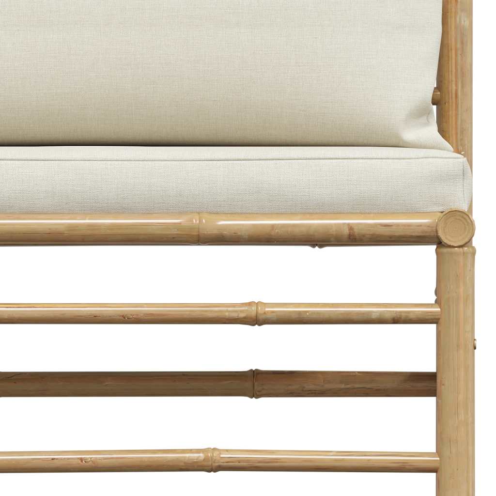 Divano Centrale da Giardino con Cuscini Bianco Crema in Bambù - homemem39