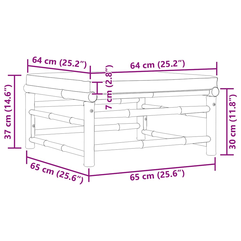 Poggiapiedi da Giardino con Cuscino Bianco Crema in Bambù - homemem39