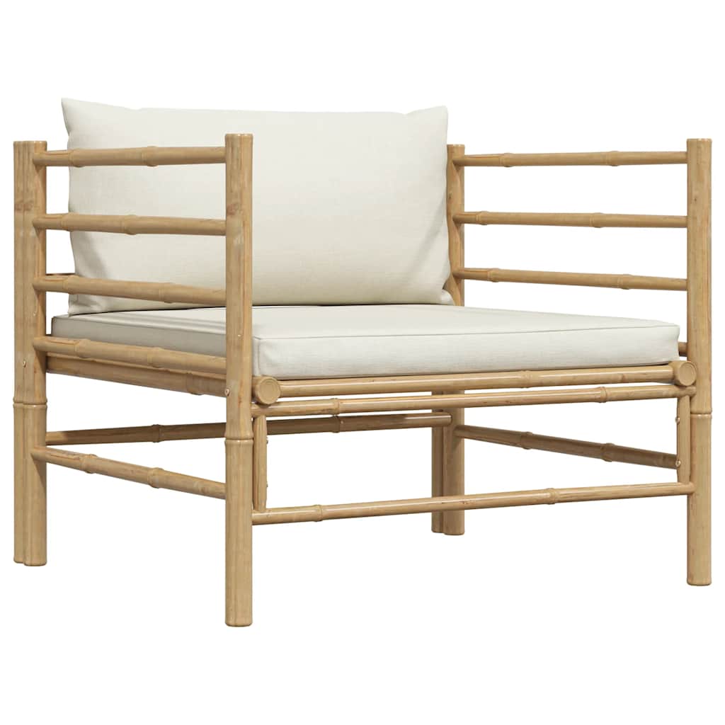 Divano da Giardino con Cuscini Bianco Crema in Bambù | homemem39