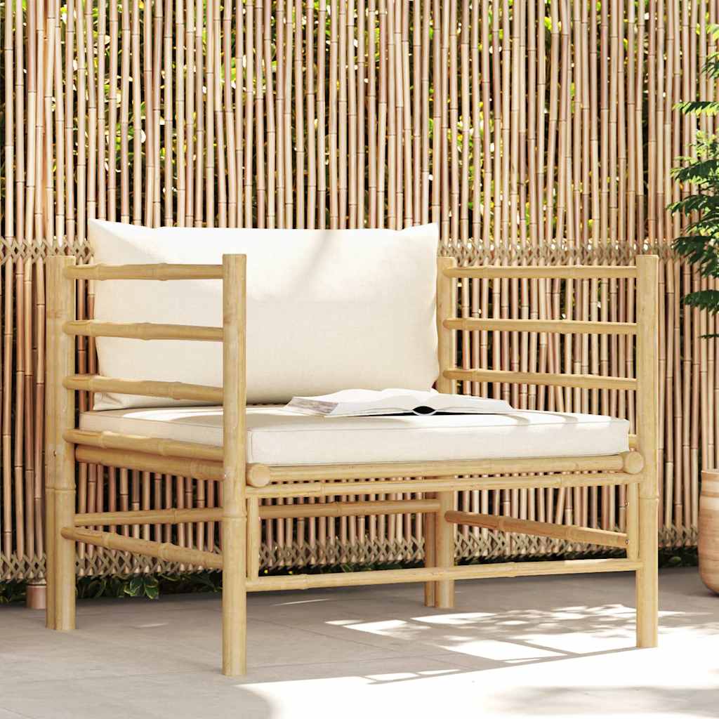 Divano da Giardino con Cuscini Bianco Crema in Bambù | homemem39