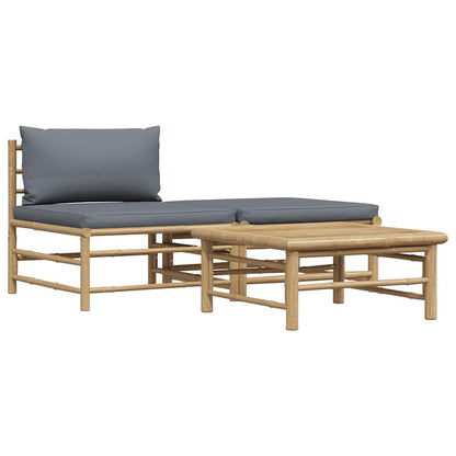 Set Divani da Giardino 3 pz con Cuscini Grigio Scuro in Bambù | homemem39
