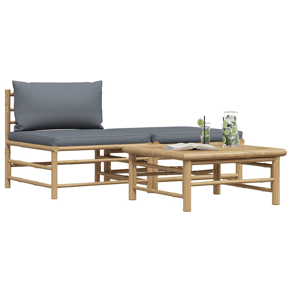 Set Divani da Giardino 3 pz con Cuscini Grigio Scuro in Bambù | homemem39