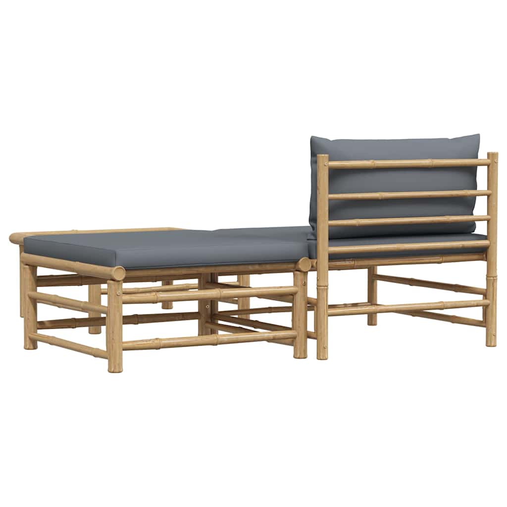 Set Divani da Giardino 3 pz con Cuscini Grigio Scuro in Bambù | homemem39