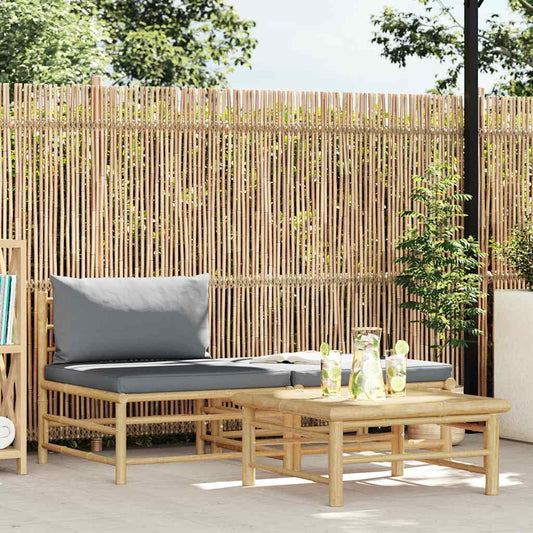 Set Divani da Giardino 3 pz con Cuscini Grigio Scuro in Bambù | homemem39