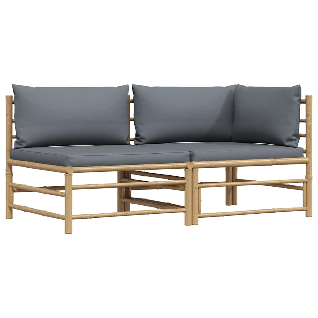 Set Divani da Giardino 2 pz con Cuscini Grigio Scuro in Bambù | homemem39