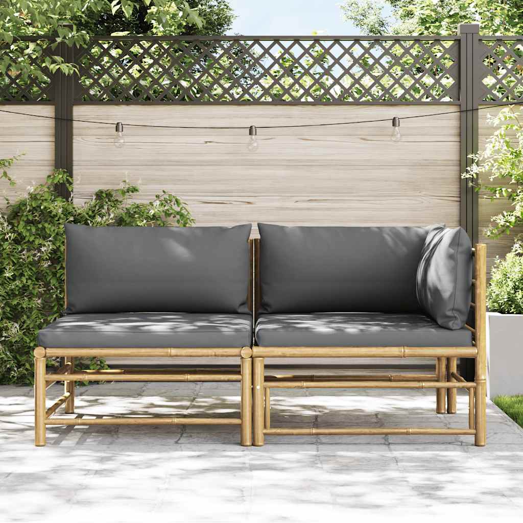 Set Divani da Giardino 2 pz con Cuscini Grigio Scuro in Bambù | homemem39